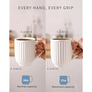 Hasense Ceramic Coffee Mugs Set of 4, 16 Oz Large Ribbed Coffee Cups with Big Handle, Unique Modern Style White Latte Mugs for Tea,Cocoa,Milk,Cappuccino, Microwave & Dishwasher Safe Hasense Ceramic Coffee Mugs Set of 4 16 Oz Large Ribbed Coffee Cups with Big Handle Unique Modern Style White Latte Mugs for TeaCocoaMilkCappuccino Microwave Dishwasher Safe
