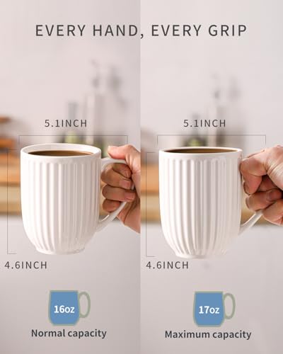 Hasense-Ceramic-Coffee-Mugs-Set-of-4-16-Oz-Large-Ribbed-Coffee-Cups-with-Big-Handle-Unique-Modern-Style-White-Latte-Mugs-for-TeaCocoaMilkCappuccino-Microwave-Dishwasher-Safe Hasense Ceramic Coffee Mugs Set of 4 16 Oz Large Ribbed Coffee Cups with Big Handle Unique Modern Style White Latte Mugs for TeaCocoaMilkCappuccino Microwave Dishwasher Safe