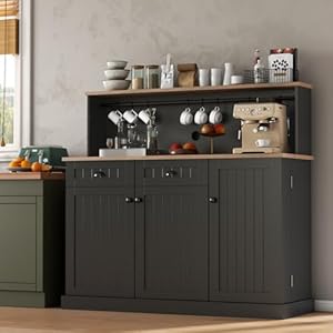 Sideboard Buffet Cabinet with 2 Drawers, Farmhouse Kitchen Pantry with Adjustable Shelves, Coffee Bar Cupboard Cabinet with 3 Doors for Kitchen, Dining Room (Black) Sideboard Buffet Cabinet with 2 Drawers Farmhouse Kitchen Pantry with Adjustable Shelves Coffee Bar Cupboard Cabinet with 3 Doors for Kitchen Dining Room Black