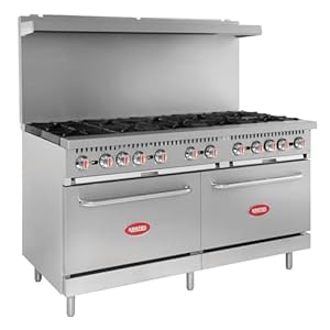 Kratos Commercial Gas Range and Oven – 10 Burners, 2 Full Sized Ovens, 360,000 Total BTU Output, Liquid Propane Powered, 60″W, (29Y-045-LP)