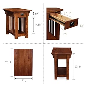 Leick home 8206 mission impeccable one drawer side table with shelf furniture medium oak russet  urban country home decor
