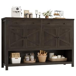 HOSTACK 55 Buffet Sideboard Cabinet with Storage Coffee Bar with 2 Drawers Farmhouse Console Table with Doors Storage Cabinet with Shelf for Kitchen Living Room Entryway Dark Brown
