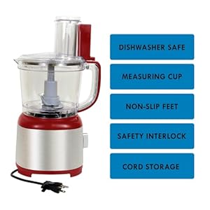Kenmore 11 cup food processor vegetable fruit salad cutter multifunctional 500 w chopper clicer mincer puree grater blades shredder compact stainless steel kitchen appliances red  urban country home decor
