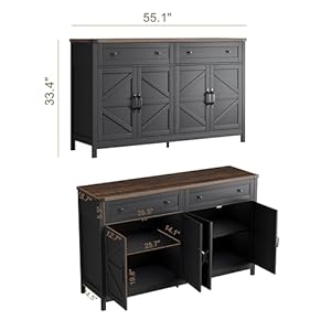 ChooChoo Sideboard Buffet Cabinet with Storage, Buffet Storage Cabinet with 2 Drawers and 4 Barn Doors, Modern Farmhouse Coffee Bar for Kitchen, Dining Room, Living Room, Black ChooChoo Sideboard Buffet Cabinet with Storage Buffet Storage Cabinet with 2 Drawers and 4 Barn Doors Modern Farmhouse Coffee Bar for Kitchen Dining Room Living Room Black