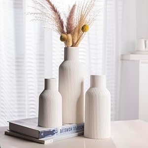 White Ceramic Vases Set of 3Farmhouse Decor Home Decor Pampas Grass Vases for Kitchen Bedroom Office Living Room Bathroom Wedding Entryway Table Centerpieces Gifts Women Mom