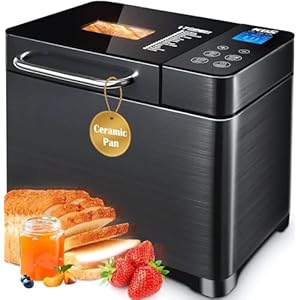 KBS 17-in-1 Bread Maker-Dual Heaters, 710W Machine Stainless Steel with Gluten-Free, Dough Maker,Jam,Yogurt PROG, Auto Nut Dispenser,Ceramic Pan& Touch Panel, 3 Loaf Sizes 3 Crust Colors,Recipes