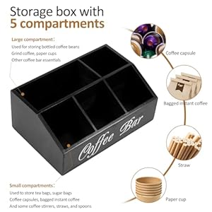 Wood Coffee Station Organizer 5 Compartments Coffee Bar Accessories Farmhouse Style Organizer Coffee Bar Organizer Vintage Coffee Storage Station Coffee Pods Holder for Countertop Coffee Bar (Black) Wood Coffee Station Organizer 5 Compartments Coffee Bar Accessories Farmhouse Style Organizer Coffee Bar Organizer Vintage Coffee Storage Station Coffee Pods Holder for Countertop Coffee Bar Black