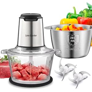 Liebe&Lecker Food Processor, Meat Grinder with 2 Bowls 8 Cup and 8 Cup, Food Chopper Electric Vegetable Chopper with 4 Large Sharp Blades for Fruits, Meat, Vegetables, Baby Food, Nuts, 2 Speed. LiebeLecker Food Processor Meat Grinder with 2 Bowls 8 Cup and 8 Cup Food Chopper Electric Vegetable Chopper with 4 Large Sharp Blades for Fruits Meat Vegetables Baby Food Nuts 2 Speed