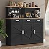 Buffet Cabinets with 3 Drawers Farmhouse Sideboard Storage Cabinet with Goblet Holder Large Coffee Bar with 3 Doors Wood Buffet Table with Adjustable Shelf for Kitchen Dining Room