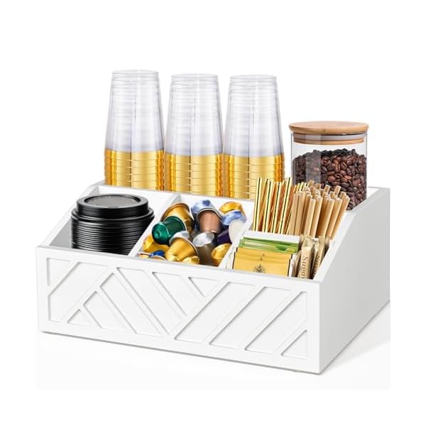   Farmhouse-Wood-Coffee-Station-Organizer-Countertop-Coffee-Bar-Accessory-Holder-Pod-Syrup-Condiment-Organizer-White
