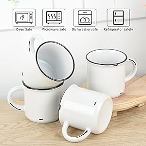 15oz white campfire ceramic mugs set of 4 for coffee tea old design  urban country home decor