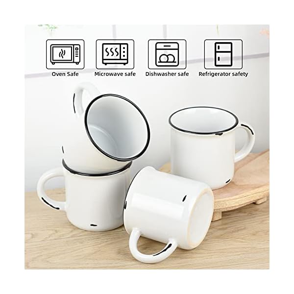 15oz white campfire ceramic mugs set of 4 for coffee tea old design  urban country home decor