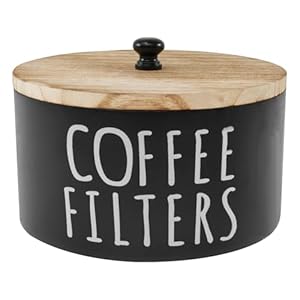 Coffee Filter Holder Wooden Large Capacity Rustic Coffee Filter Storage Case Dispenser with Bamboo Lid Round Organizer Basket Container Storage for Coffee Pod and Filter Coffee Bar Accessories
