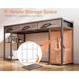 ODK Office Small Computer Desk Home Table with Fabric Drawers Storage Shelves Modern Writing Desk Grey Oak 48×16