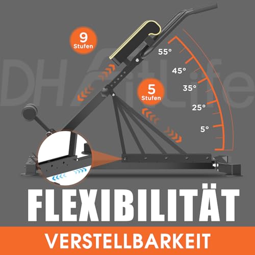 DH-FitLife-5in1-Rueckenstrecker-fuer-zuhause-Bauchmuskeltrainer-Rueckentrainer-Hyperextension-Bank-Klappbarer-Verstellbarer-Roman-Chair-bis-150KG-Multifunktionale-Curlbank-u-Hantelbank