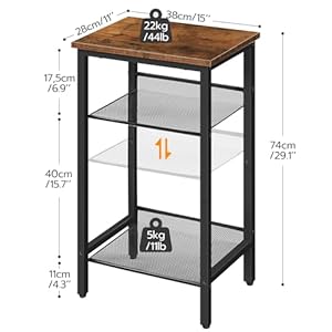 Hoobro side table 3 tier tall end telephone table with adjustable mesh shelves small entry table for living room bedroom hallway or office rustic brown and black bf01dh01g1  urban country home decor