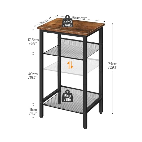 Hoobro side table 3 tier tall end telephone table with adjustable mesh shelves small entry table for living room bedroom hallway or office rustic brown and black bf01dh01g1  urban country home decor