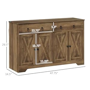   HOMCOM-Sideboard-Buffet-Cabinet-with-Storage-48-Kitchen-Storage-Cabinet-with-2-Drawers-and-4-Barn-Doors-Farmhouse-Coffee-Bar-Cabinet-with-Adjustable-Shelves-Light-Brown