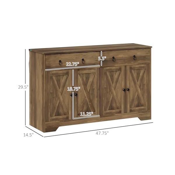   HOMCOM-Sideboard-Buffet-Cabinet-with-Storage-48-Kitchen-Storage-Cabinet-with-2-Drawers-and-4-Barn-Doors-Farmhouse-Coffee-Bar-Cabinet-with-Adjustable-Shelves-Light-Brown