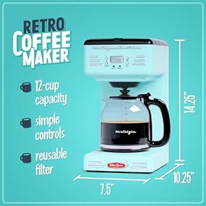 Nostalgia Retro 12 Cup Programmable Coffee Maker With LED Display Automatic Shut Off Keep Warm Pause And Serve Function Aqua
