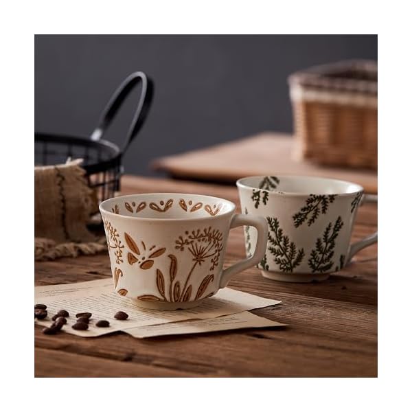 12oz rustic ceramic coffee mug set of 4 handmade pottery countryside coffee mugs with big handle for latteteamilkhot cocoadishwasher microwave safeplants  urban country home decor