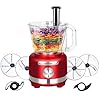 Homtone food processor 16 cup vegetable chopper electric food processors for shredding slicing doughing and chopping 6 blades 8 functions for home use 2 speed pulse speed 600w red  urban country home decor