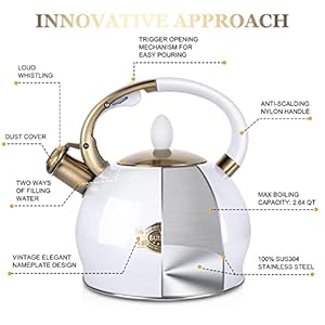   SUSTEAS-Stove-Top-Whistling-Tea-Kettle-Food-Grade-Stainless-Steel-Teakettle-Teapot-with-Cool-Touch-Ergonomic-Handle-With-1-Silicone-Pinch-Mitt-Included-264-QuartWHITE