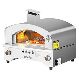 BIG HORN OUTDOORS Gas Pizza Oven, Portable Propane Pizza Oven with 13 inch Pizza Stone, Stainless Steel Pizza Maker for Outdoor Cooking