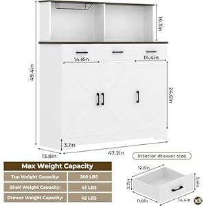 Farmhouse Sideboard Buffet Cabinet with Microwave Stand, Barn Doors Buffet Storage Cabinet with Drawers and Shelves, Wood Coffee Bar Pantry for Kitchen, Dining Room, Living Room, White Farmhouse Sideboard Buffet Cabinet with Microwave Stand Barn Doors Buffet Storage Cabinet with Drawers and Shelves Wood Coffee Bar Pantry for Kitchen Dining Room Living Room White