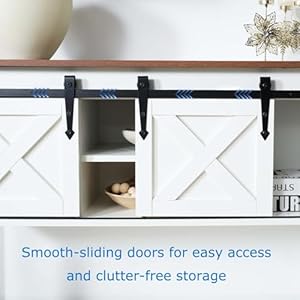 Entryway Table with Storage, Farmhouse Buffet Cabinet Coffee Bar Kitchen Island with Sliding Barn Doors & Shelves, Console Table for Kitchen, Dining Room, Living Room, White Entryway Table with Storage Farmhouse Buffet Cabinet Coffee Bar Kitchen Island with Sliding Barn Doors Shelves Console Table for Kitchen Dining Room Living Room White