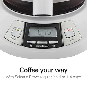 Hamilton Beach 12 Cup Programmable Drip Coffee Maker with 3 Brew Options Glass Carafe Auto Pause and Pour White 46294