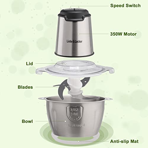 LiebeLecker-Food-Processor-Meat-Grinder-with-2-Bowls-8-Cup-and-8-Cup-Food-Chopper-Electric-Vegetable-Chopper-with-4-Large-Sharp-Blades-for-Fruits-Meat-Vegetables-Baby-Food-Nuts-2-Speed LiebeLecker Food Processor Meat Grinder with 2 Bowls 8 Cup and 8 Cup Food Chopper Electric Vegetable Chopper with 4 Large Sharp Blades for Fruits Meat Vegetables Baby Food Nuts 2 Speed