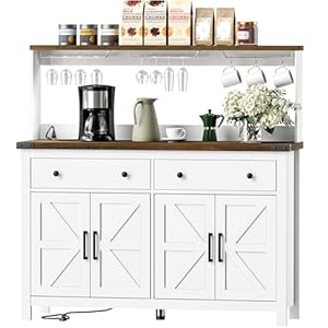 Hutchstoragecabinetbuffetwithdrawersandchargingstationcoffeebarcabinetwithbarndoorswinerackandhookscountertoplongfarmhousewhiteforkitchendiningroom541high Urban Country Home Decor Hutch storage cabinet buffet with drawers and charging station coffee bar cabinet with barn doors wine rack and hooks countertop long farmhouse white for kitchen dining room 541 high urban country home decor