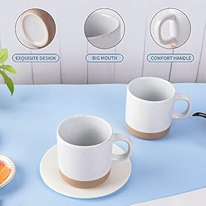 12 oz coffee mug set for 6 tea cups with handle for coffee tea cocoa milk white  urban country home decor