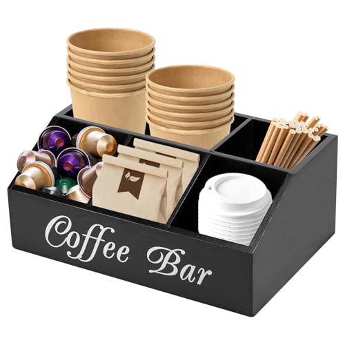 Wood-Coffee-Station-Organizer-5-Compartments-Coffee-Bar-Accessories-Farmhouse-Style-Organizer-Coffee-Bar-Organizer-Vintage-Coffee-Storage-Station-Coffee-Pods-Holder-for-Countertop-Coffee-Bar-Black Wood Coffee Station Organizer 5 Compartments Coffee Bar Accessories Farmhouse Style Organizer Coffee Bar Organizer Vintage Coffee Storage Station Coffee Pods Holder for Countertop Coffee Bar Black