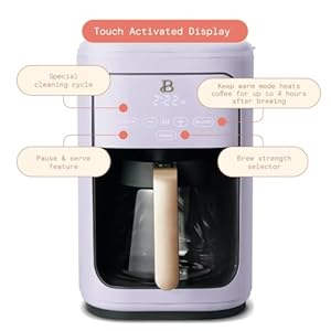 Beautiful 14 Cup Programmable Coffee Maker Touch Display 1200W Brew Strength Control Keep Warm Pause Serve Glass Carafe Reusable Filter Auto Shut Off Matte Finish Lavender