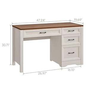 Vabches Farmhouse Executive Desk with Storage and Ample File Drawer, Rustic Large Home Writing Desk for Bedroom, White Vabches Farmhouse Executive Desk with Storage and Ample File Drawer Rustic Large Home Writing Desk for Bedroom White