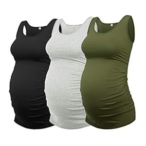 AMPOSH Women’s Maternity Tank Top 3 Pack Ruched Side Sleeveless Pregnancy Basic Shirt