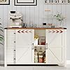 Vabches 4724 Buffet with Storage Farmhouse Sideboard Buffet Cabinet with 2 Sliding Barn Doors 4 Drawers Coffee Bar Cabinet with Adjustable Shelf for Kitchen Living Room