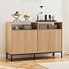 Farmhouse Buffet Sideboard Cabinet with Storage Fluted Natural Coffee Bar Station Table with Doors and Adjustable Shelves Modern Wood Cupboard for Kitchen Livingroom Entryway