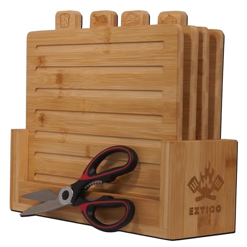 4 Piece Bamboo Cutting Board Set And Premium Scissors Perfect Wooden Charcuterie and Chopping Boards Ideal Juice Groove BPA Free kitchen stuff and kitchen must haves 2025
