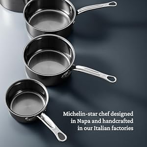 Hestan NanoBond Collection Titanium Stainless Steel 15 Quart Sauce Pan with Lid Toxin PFAS Chemical Free Clean Cookware Induction Cooktop Compatible