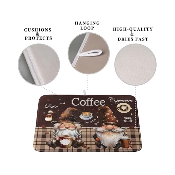   Coffee-Gnomes-Kitchen-Dish-Drying-Mat-for-Dishes-16x18-InchCoffee-Maker-Mats-for-TabletopBrown-Buffalo-Plaid-Mocha-Coffee-Cup-Dishes-Drainer-Mats-Super-Absorbent-Dish-Rack-Pad-for-Bar-Sinks-Counter