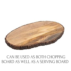 GoCraft Oval Wooden Cutting Board with Tree Bark Rim Mango Wood Live Edge Chopping Prep Serve Board Charcuterie Platter 17 x 10