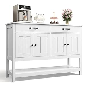 Gizoon 47 Buffet Sideboard Cabinet with Storage Modern Farmhouse Coffee Bar with 2 Drawers and Doors Entryway Table with Shelf for Living Room Kitchen and Hallway