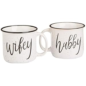 Farmhouse Hubby and Wifey Funny Campfire Couples Coffee Mug Set 14oz Ceramic Mugs Perfect for Husband and Wife
