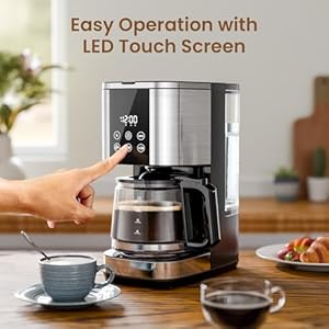 Kismile 10-Cup Drip Coffee Maker with LED Display & Touch Screen, 24H Timer, Dry Boil Protection, Programmable, 1.5L Water Tank, for Home & Office(Black) Kismile 10 Cup Drip Coffee Maker with LED Display Touch Screen 24H Timer Dry Boil Protection Programmable 15L Water Tank for Home OfficeBlack