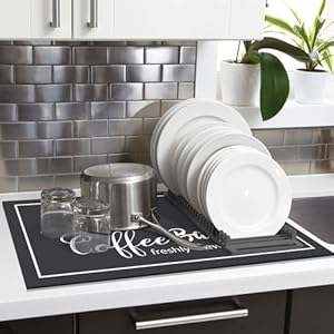 Findosom Dish Drying Mat, 12"x20" Absorbent Coffee Bar Mat for Countertops, Bar Accessories With Cup Pattern for Kitchen Counter, Maker, Pot, Dining Room Decoration Findosom Dish Drying Mat 12×20 Absorbent Coffee Bar Mat for Countertops Bar Accessories With Cup Pattern for Kitchen Counter Maker Pot Dining Room Decoration