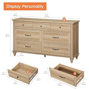   WAMPAT-Wide-Kids-Dresser-for-Bedroom-with-7-Drawers-Baby-Dresser-for-Nursery-Kids-Room-Light-Wood-Chests-Dressers-Farmhouse-Dresser-Closet-Organizer-for-Childrens-Bedroom-Oak-54-Inch