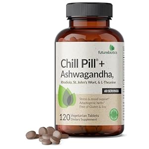 Futurebiotics Chill Pill + Ashwagandha, Rhodiola, St. John’s Wort, & L-Theanine – Non-GMO, 120 Vegetarian Tablets